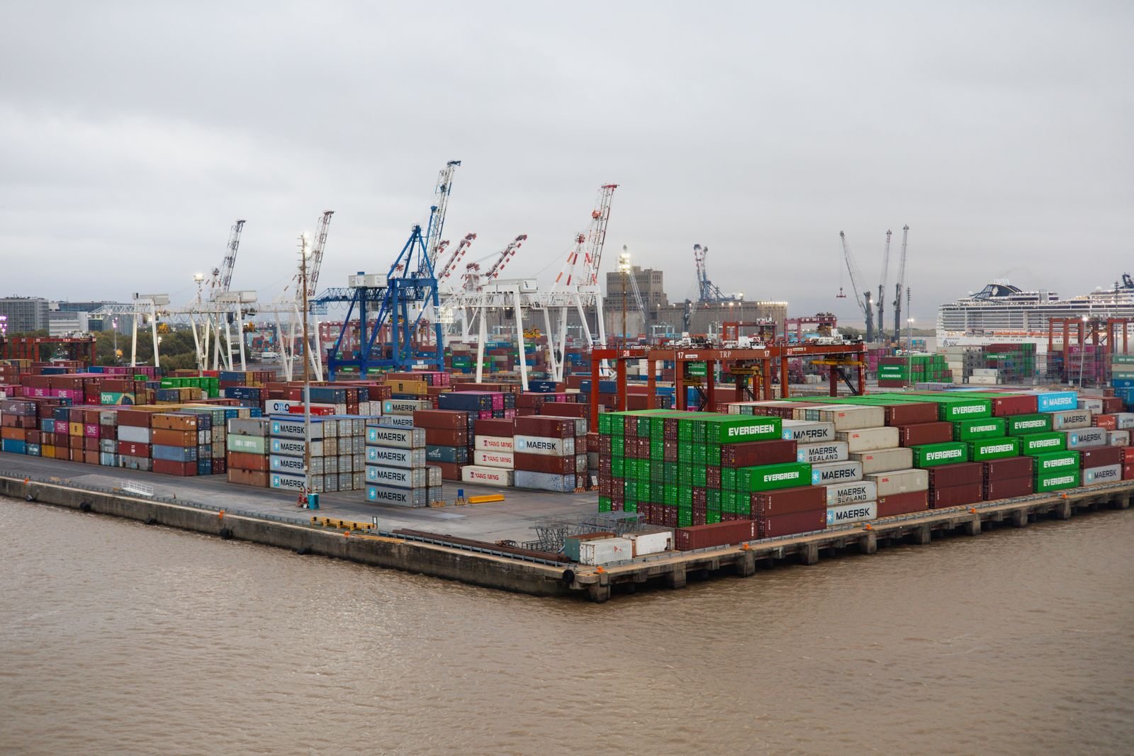 Container yard with stacked containers